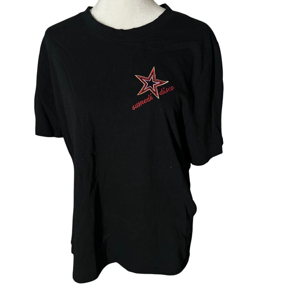 Maje Samedi disco black star Tshirt size 3 Crew neck womens shirt medium